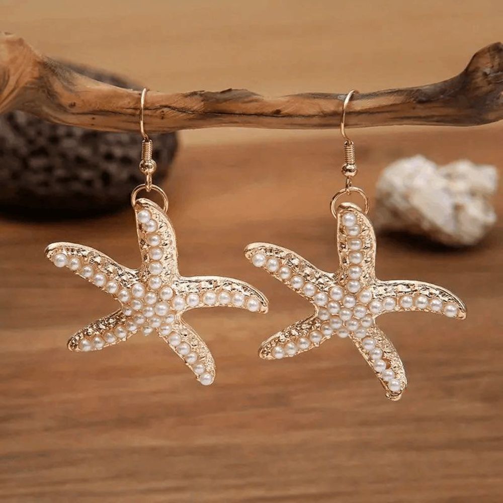Pearl Starfish Gold Plated Dangle Earrings